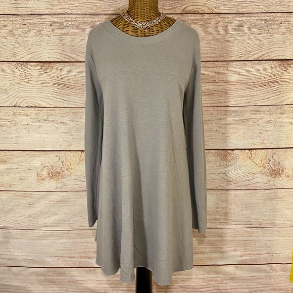 Free People Beach Stone Gray Low Back Long Sleeve Knit A-Line Mini Dress M/L